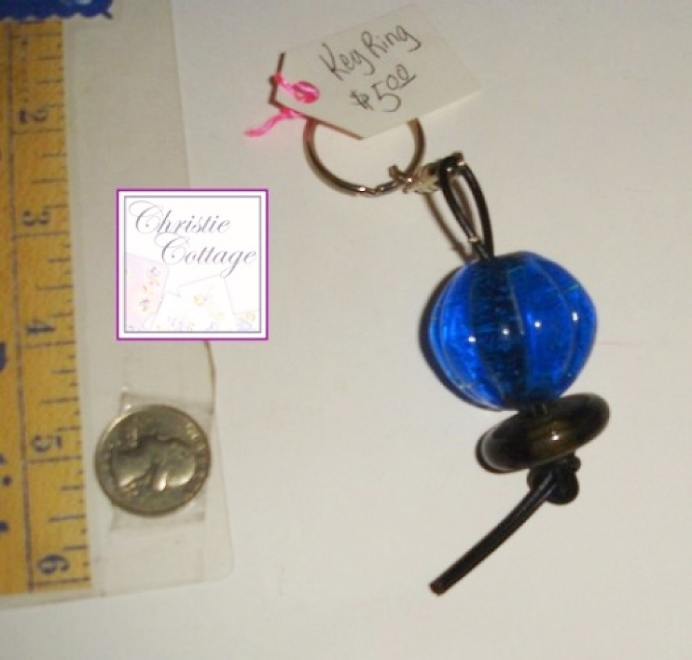 Blue Sphere Keyring, Glass Beads, OOAK Christie Cottage