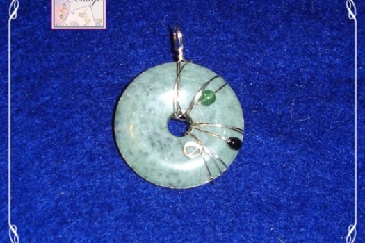 Pendant, Jasper, Beads, Silver Wire wrapped