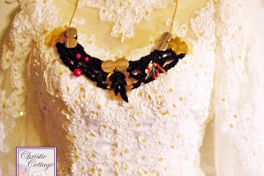 Boho necklace, gold, black