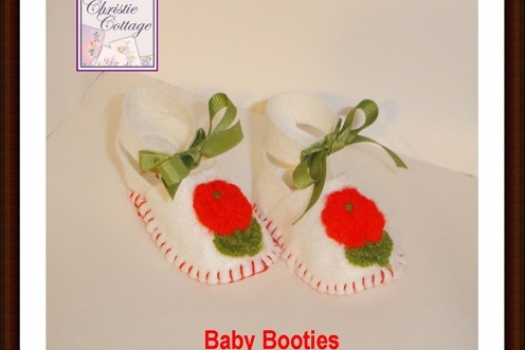 Baby Shoes, Booties, Baby Girl White Felt, Vintage Appliques