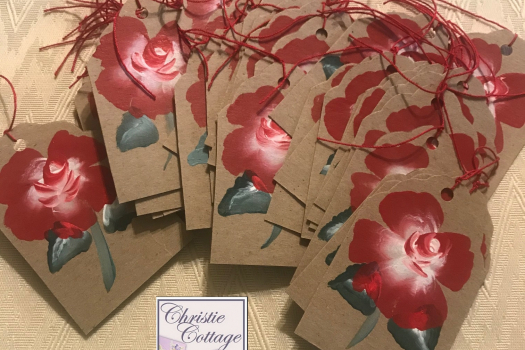Hand Painted Rose hang tags, set of 44