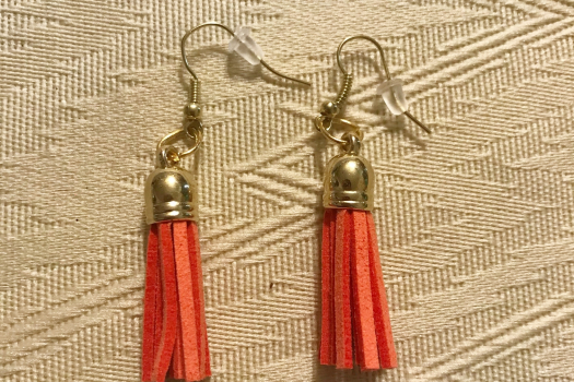 Peach, orange, dangle earrings, tassels, USA, gold ear wires