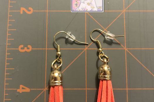 Peach, orange, dangle earrings, tassels, USA, gold earwires