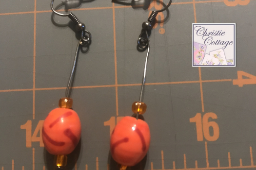 Long dangle earrings. Orange and red with orange accent beads, Pewter,Free US shipping