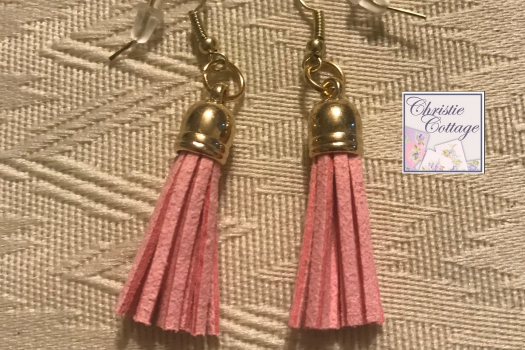 Pink tassel, dangles earrings, Gold wires, Free US shipping