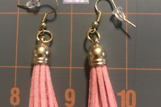 Pink tassel, dangles earrings, Gold wires, Free US shipping, Made in Ameica