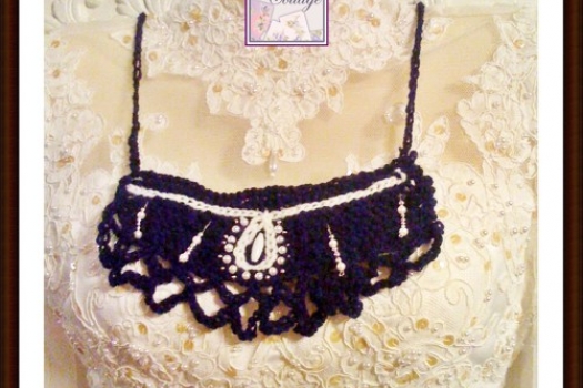 Crocheted Boho necklace, navy blue, handmade