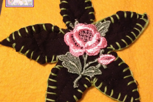 Lovely Daisy and Rose Applique, Black, Sage and Pink Lovely Daisy and Rose Applique, Black, Sage and Pink