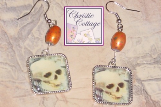 Skull Earrings Dangles with Beads Pierced Day of the Dead