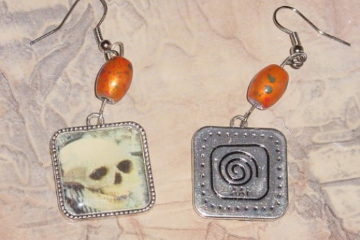 Skull Earrings Dangles with Beads Pierced Day of the Dead