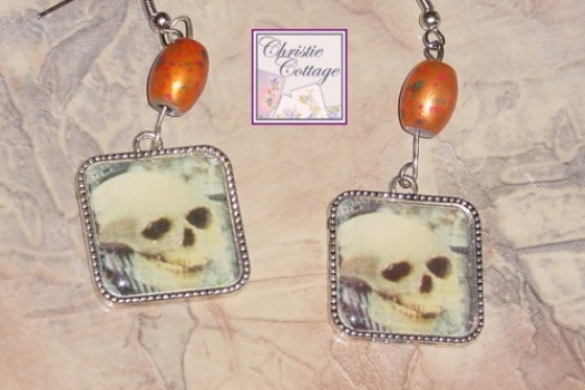 Skull Earrings Dangles with Beads Pierced Day of the Dead
