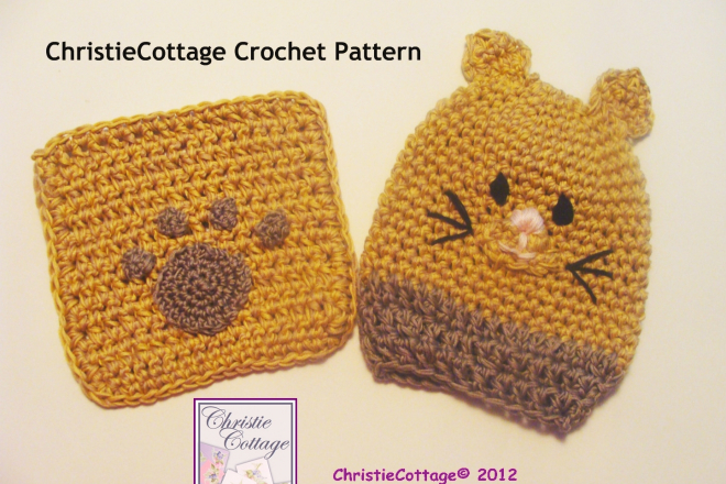 Kitty Cat Wash Mitt and Washcloth Set Crochet Pattern PDF 009