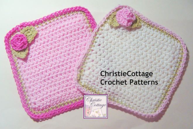 Washcloth with rose, Crochet Pattern, PDF