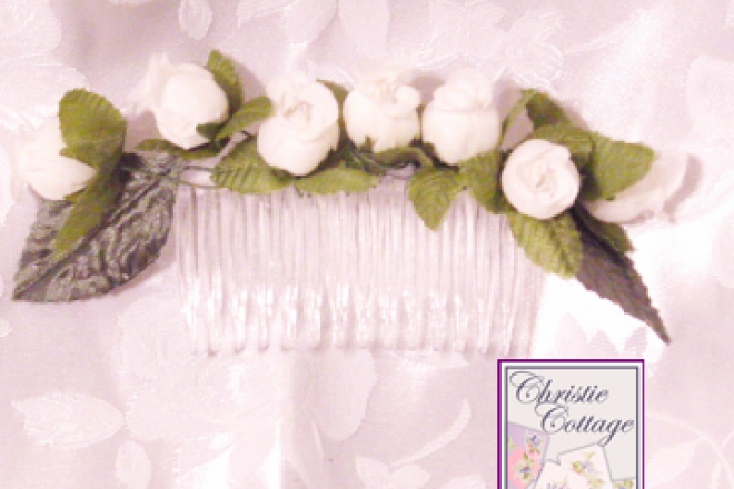 Wedding - Bridal Comb - Fascinator - Veil Comb - White Roses