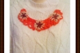 Boho necklace, red with tan flowers, handmade America