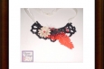 Boho necklace, black, red fern