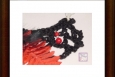 Boho necklace, black, red fern
