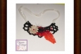 Boho necklace, black, red fern
