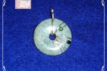 Pendant, Jasper, Beads, Silver Wire wrapped