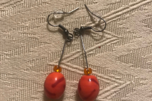 Hot dangle earrings. Orange and red, Pewter, Free US shi
