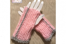 Pink and grey fingerless gloves
