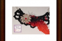 Boho necklace, black, red fern